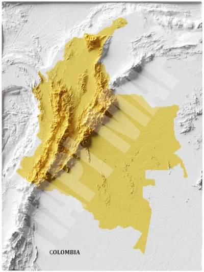 Mapa con efecto de relieve (impresión 2D) | Minimalista en Tono Amarillo
