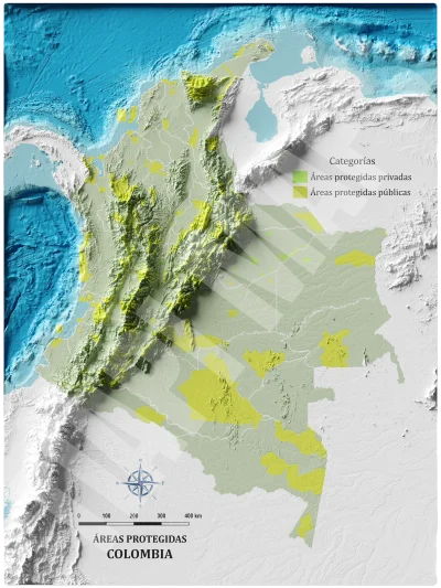 Mapa con efecto de relieve (impresión 2D) | Áreas Protegidas de Colombia