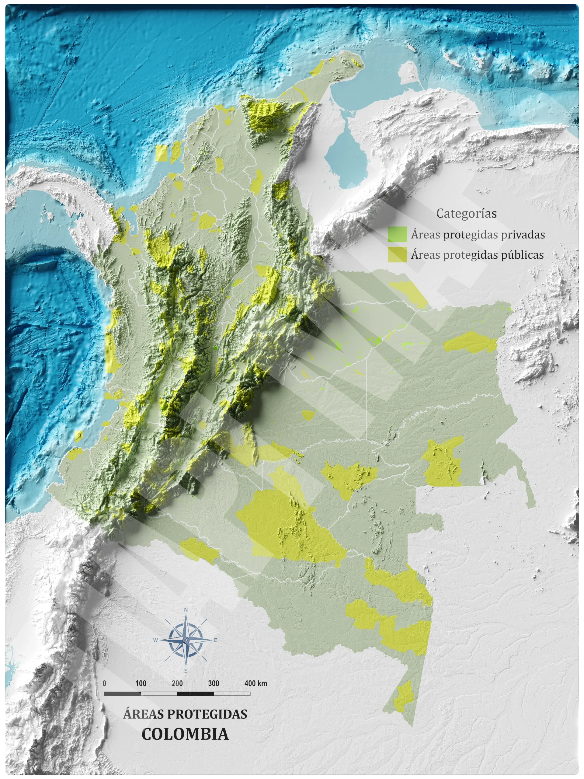 Mapa con efecto de relieve (impresión 2D) | Áreas Protegidas de Colombia