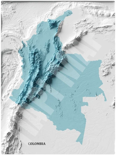 Mapa con efecto de relieve (impresión 2D) | Minimalista en Tono Azul