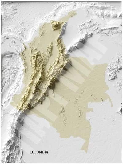 Mapa con efecto de relieve (impresión 2D) | Minimalista en Tono Beige