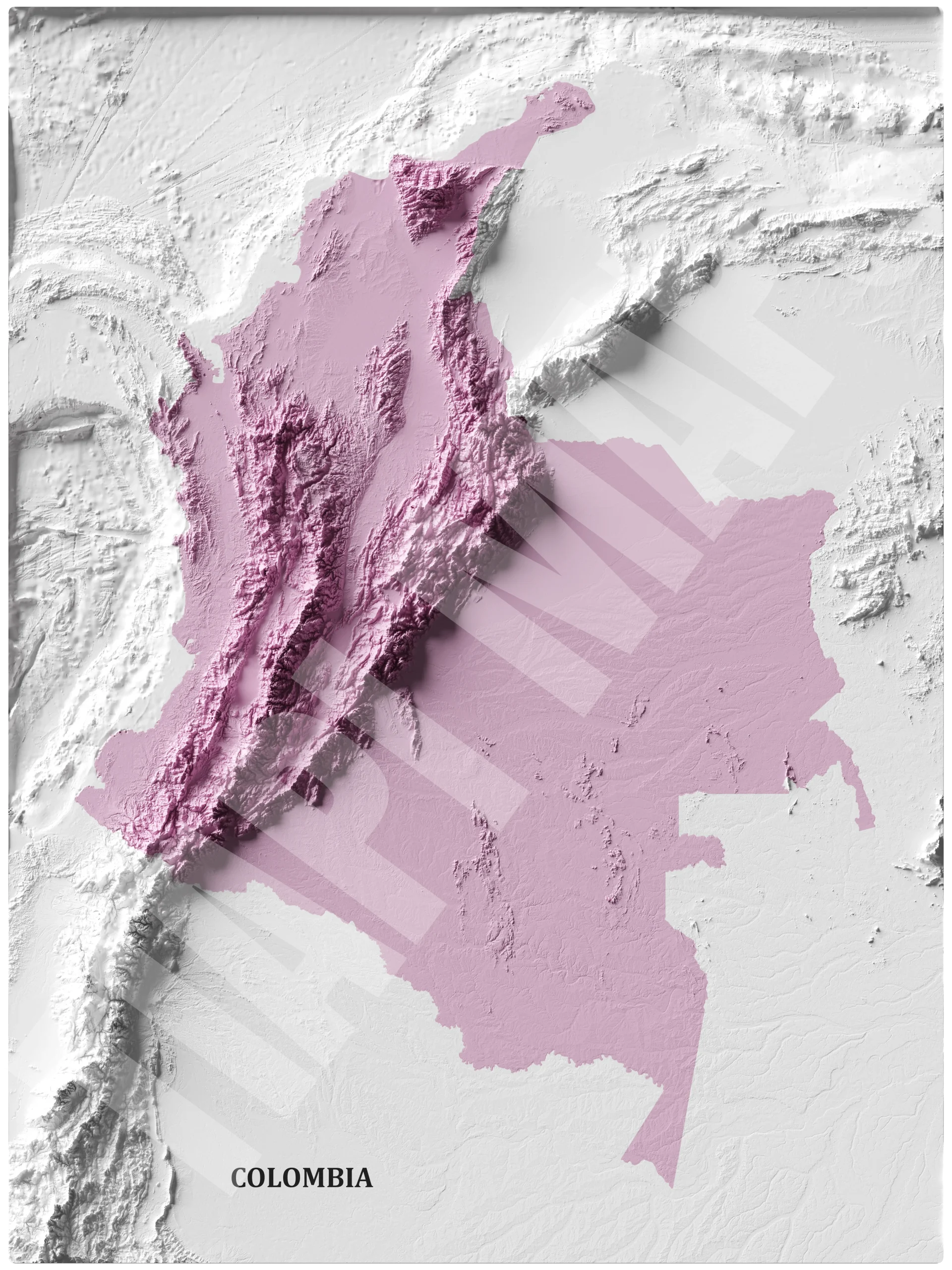 Mapa con efecto de relieve (impresión 2D) | Minimalista en Tono Violeta