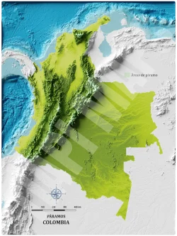 Mapa con efecto de relieve (impresión 2D) | Páramos de Colombia