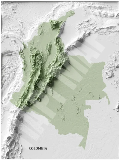 Mapa con efecto de relieve (impresión 2D) | Minimalista en Tono Verde