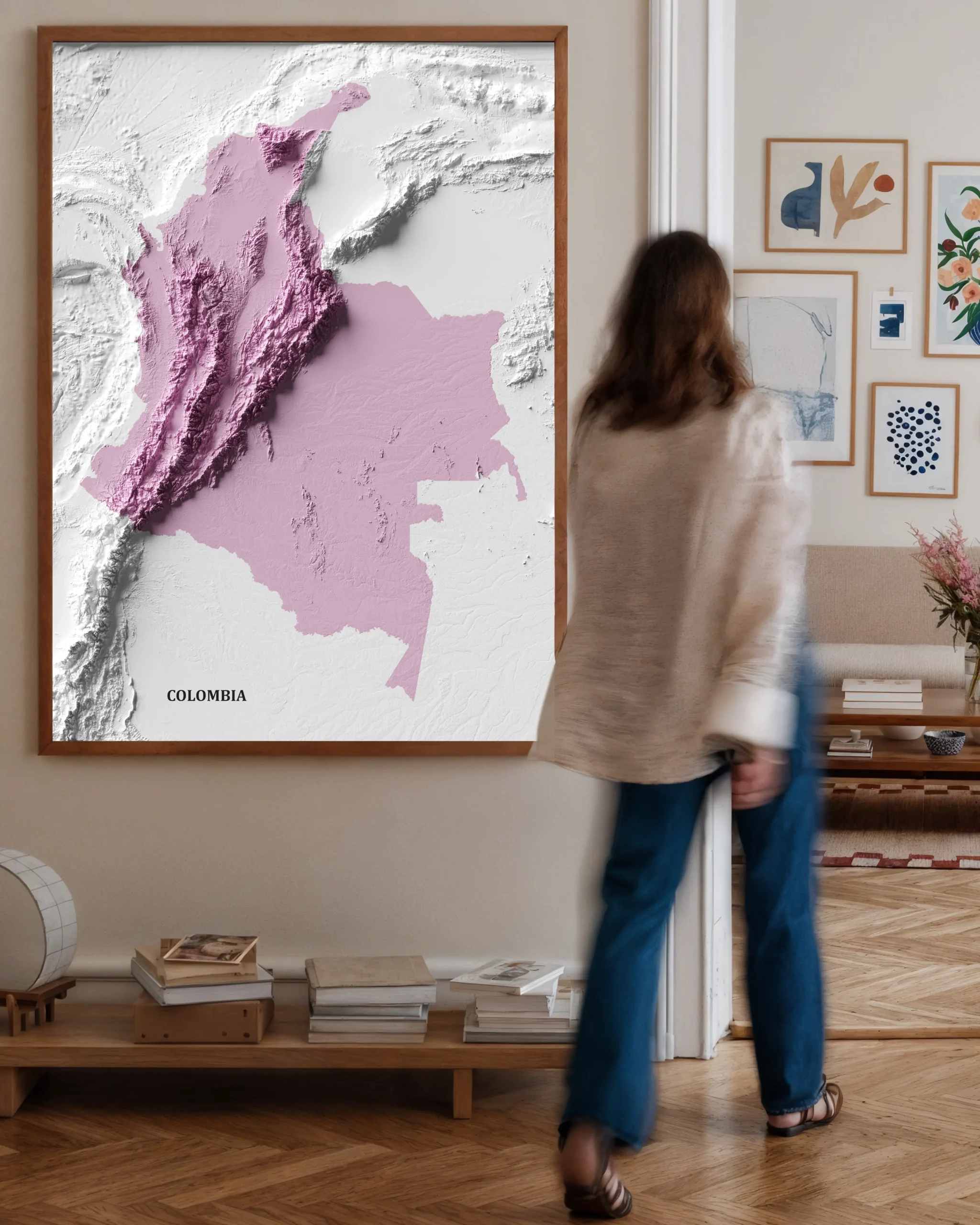 Mapa con efecto de relieve (impresión 2D) | Minimalista en Tono Violeta - Image 3