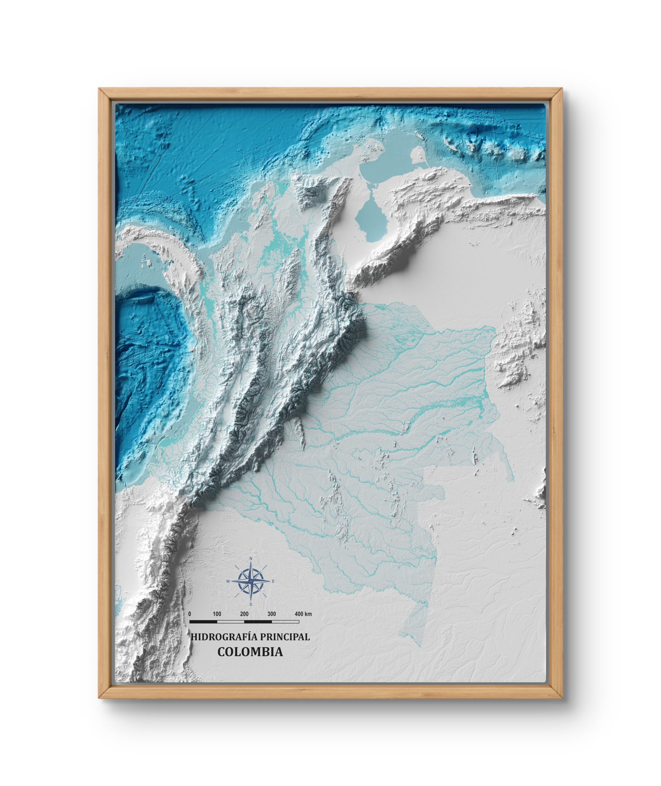 Mapa con efecto de relieve (impresión 2D) | Hidrografía de Colombia - Image 2
