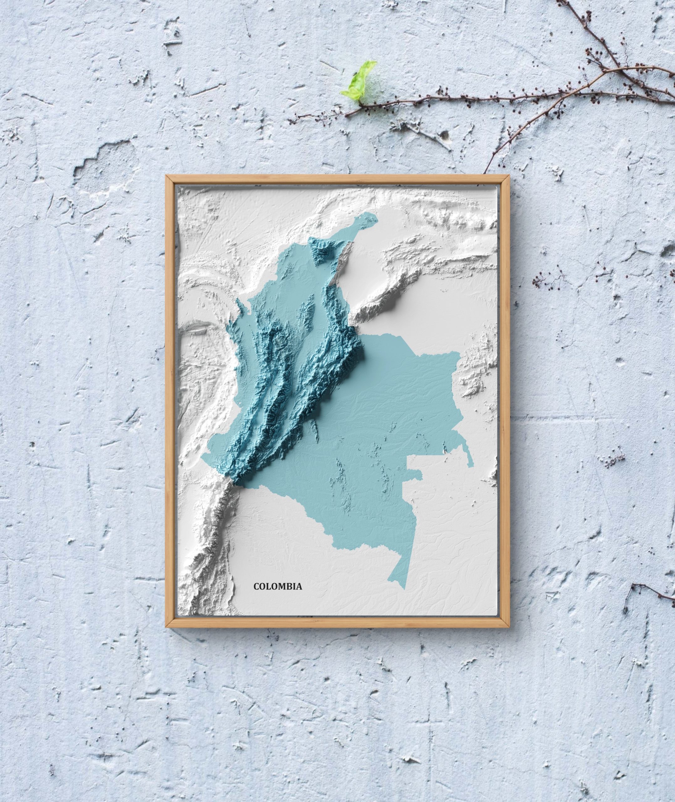 Mapa con efecto de relieve (impresión 2D) | Minimalista en Tono Azul - Image 2
