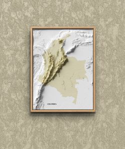 Mapa con efecto de relieve (impresión 2D) | Minimalista en Tono Beige