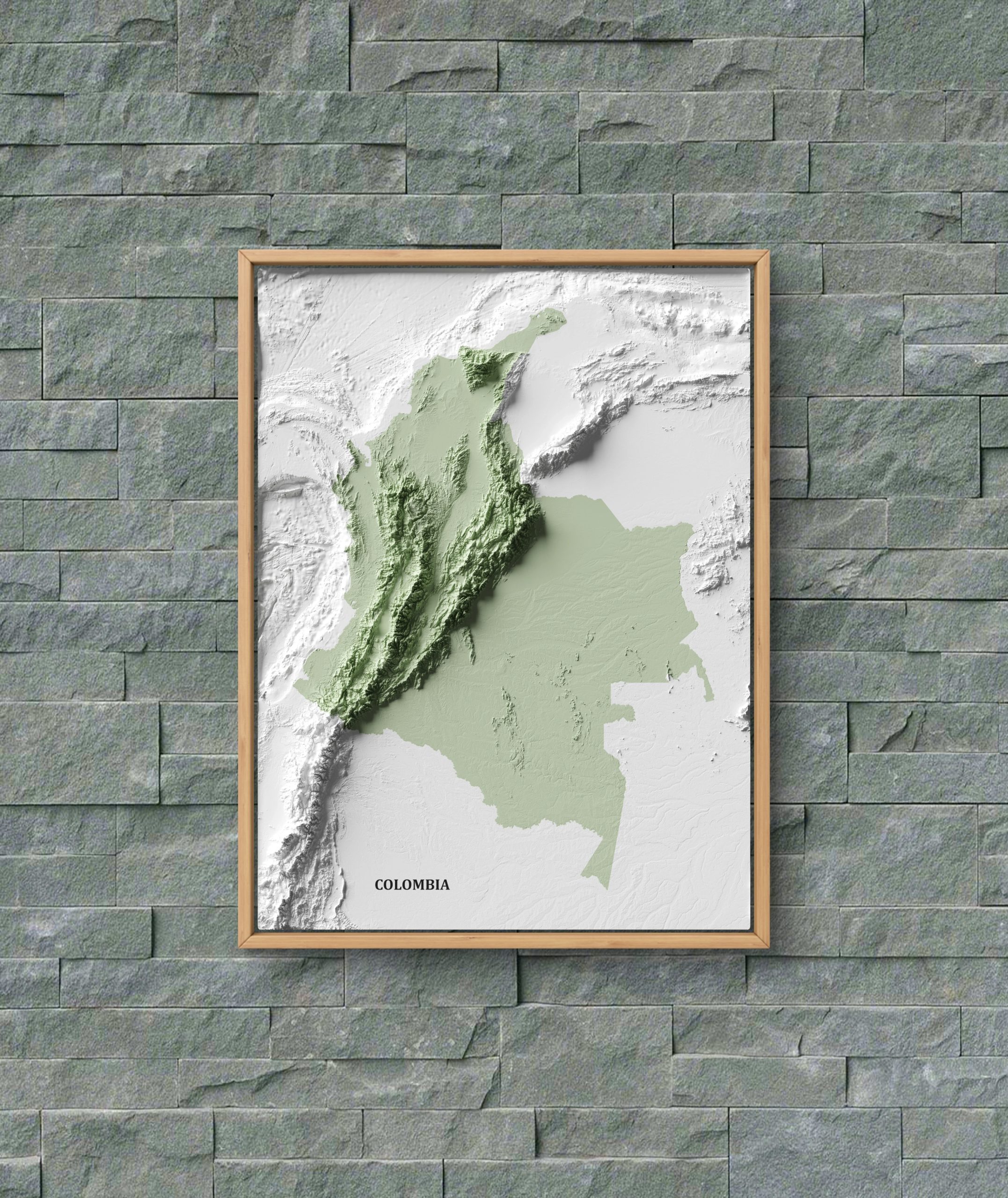 Mapa con efecto de relieve (impresión 2D) | Minimalista en Tono Verde - Image 2