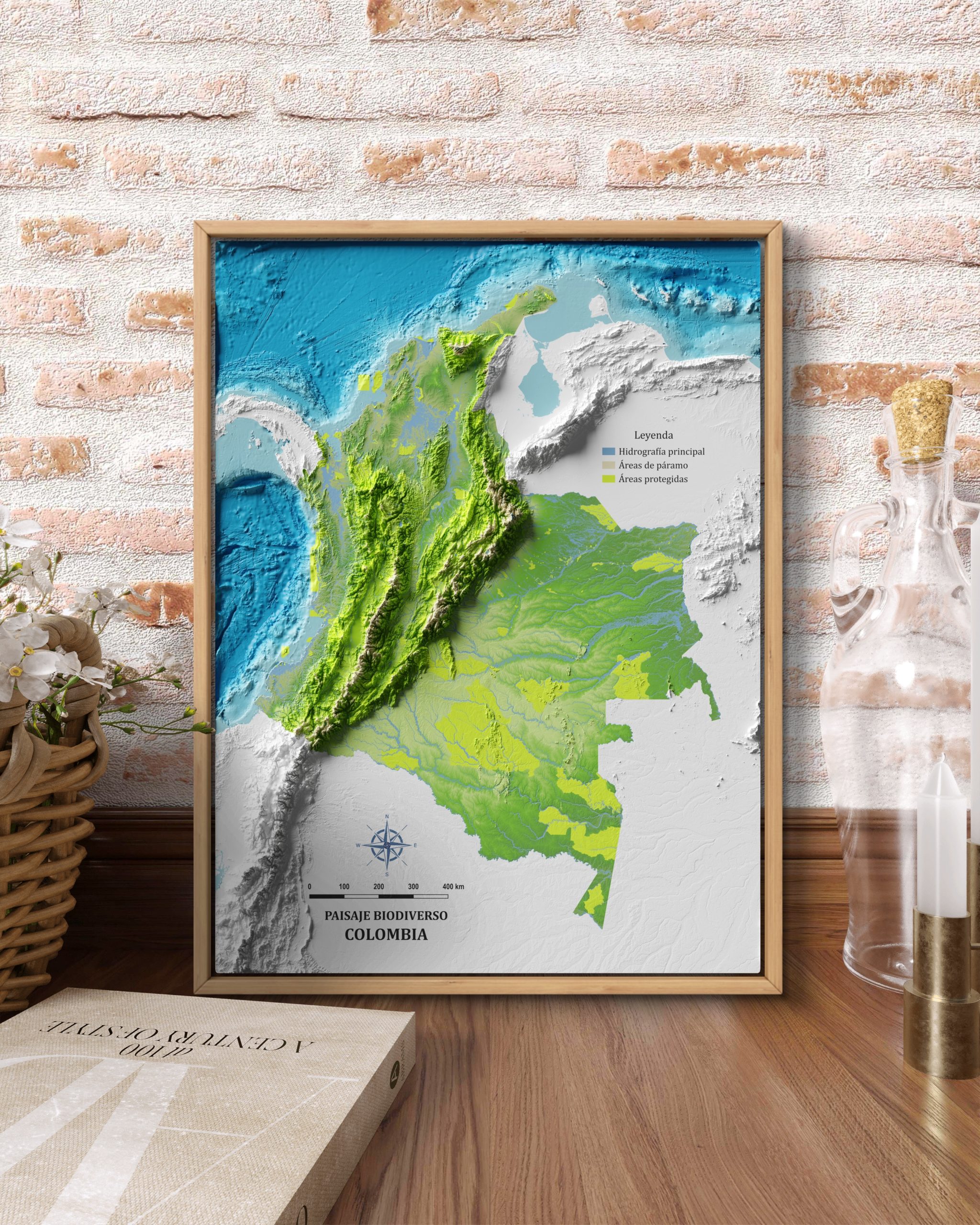 Mapa con efecto de relieve (impresión 2D) | Paisaje Biodiverso de Colombia - Image 2