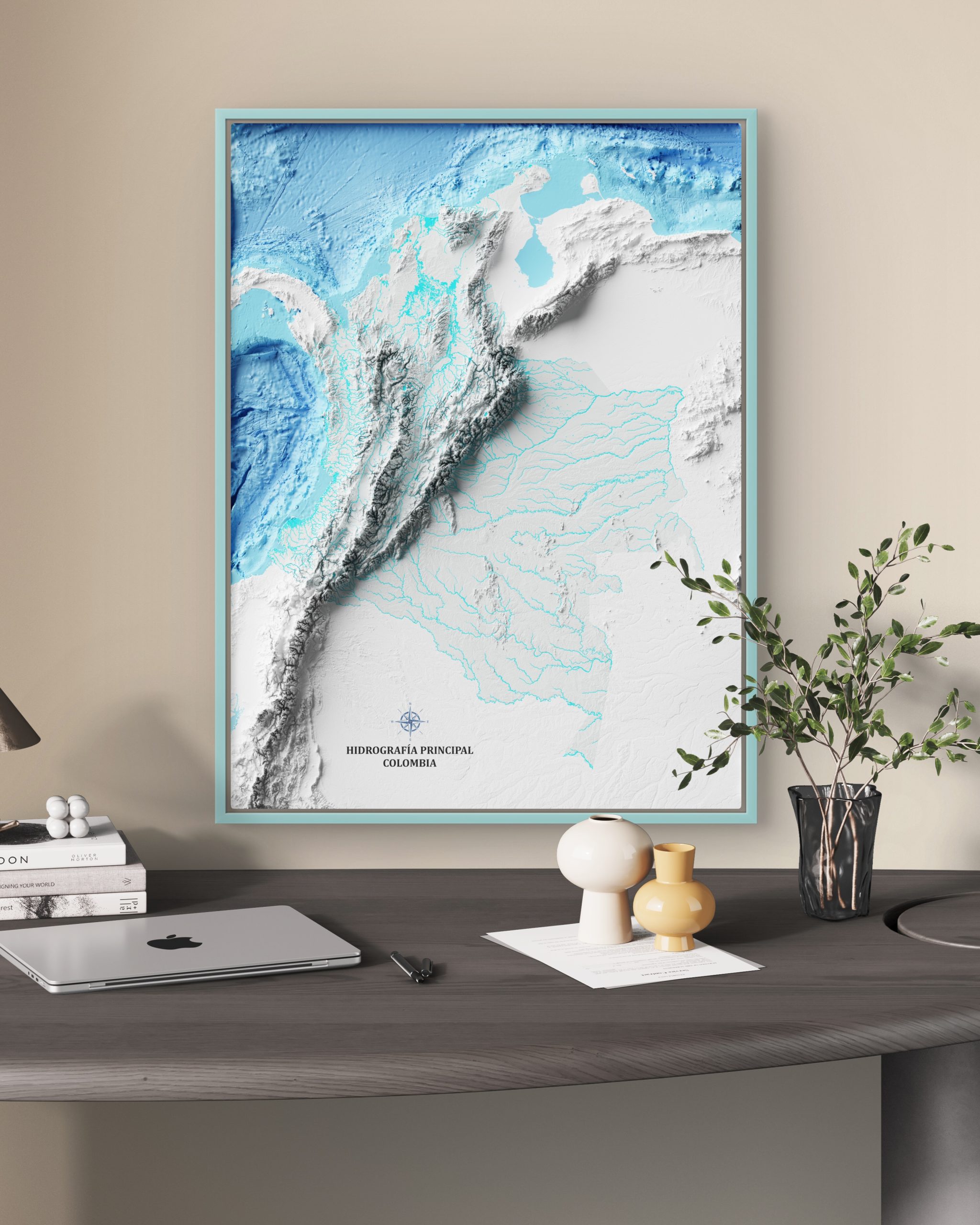 Mapa con efecto de relieve (impresión 2D) | Hidrografía de Colombia - Image 3