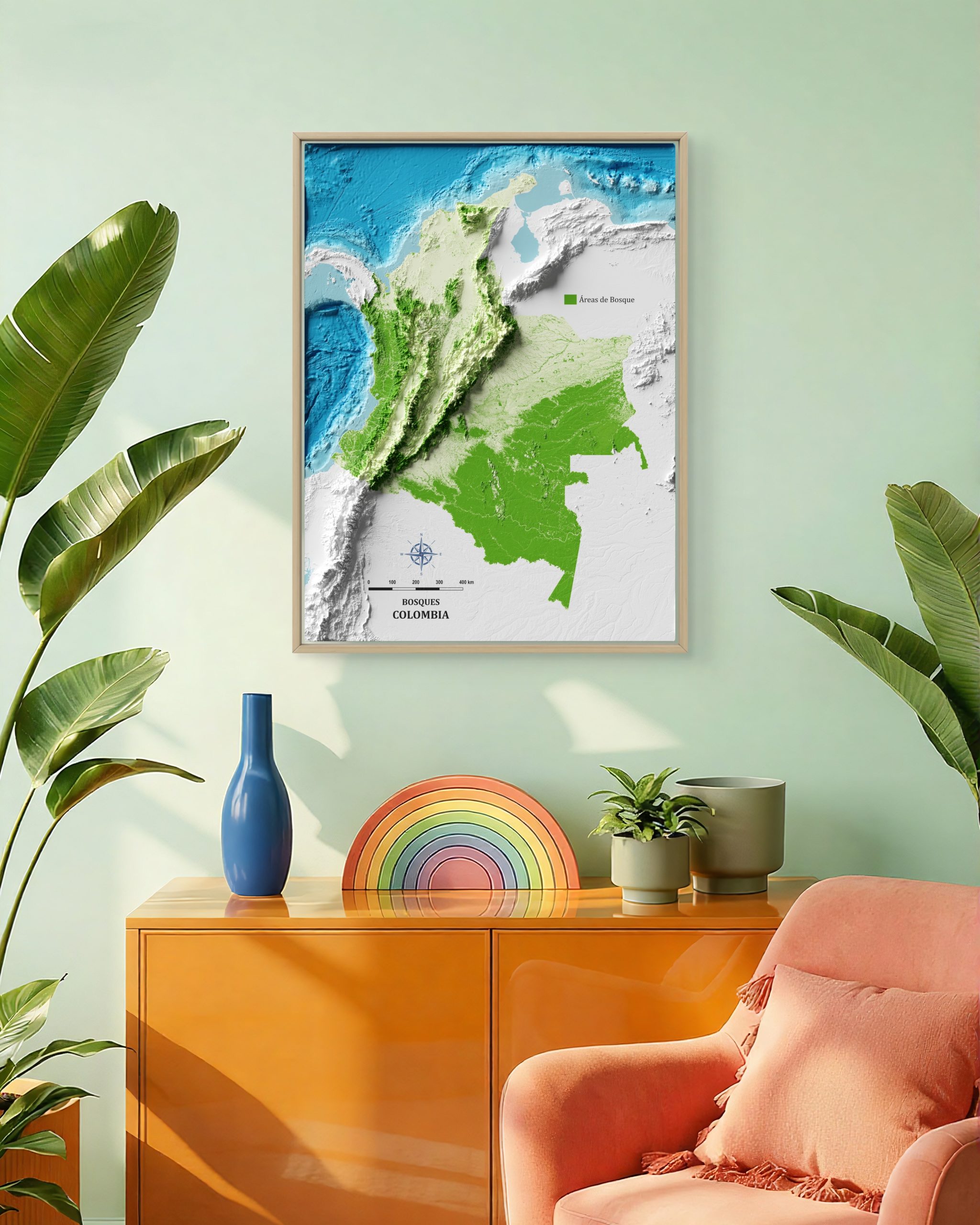 Mapa con efecto de relieve (impresión 2D) | Bosques de Colombia - Image 3