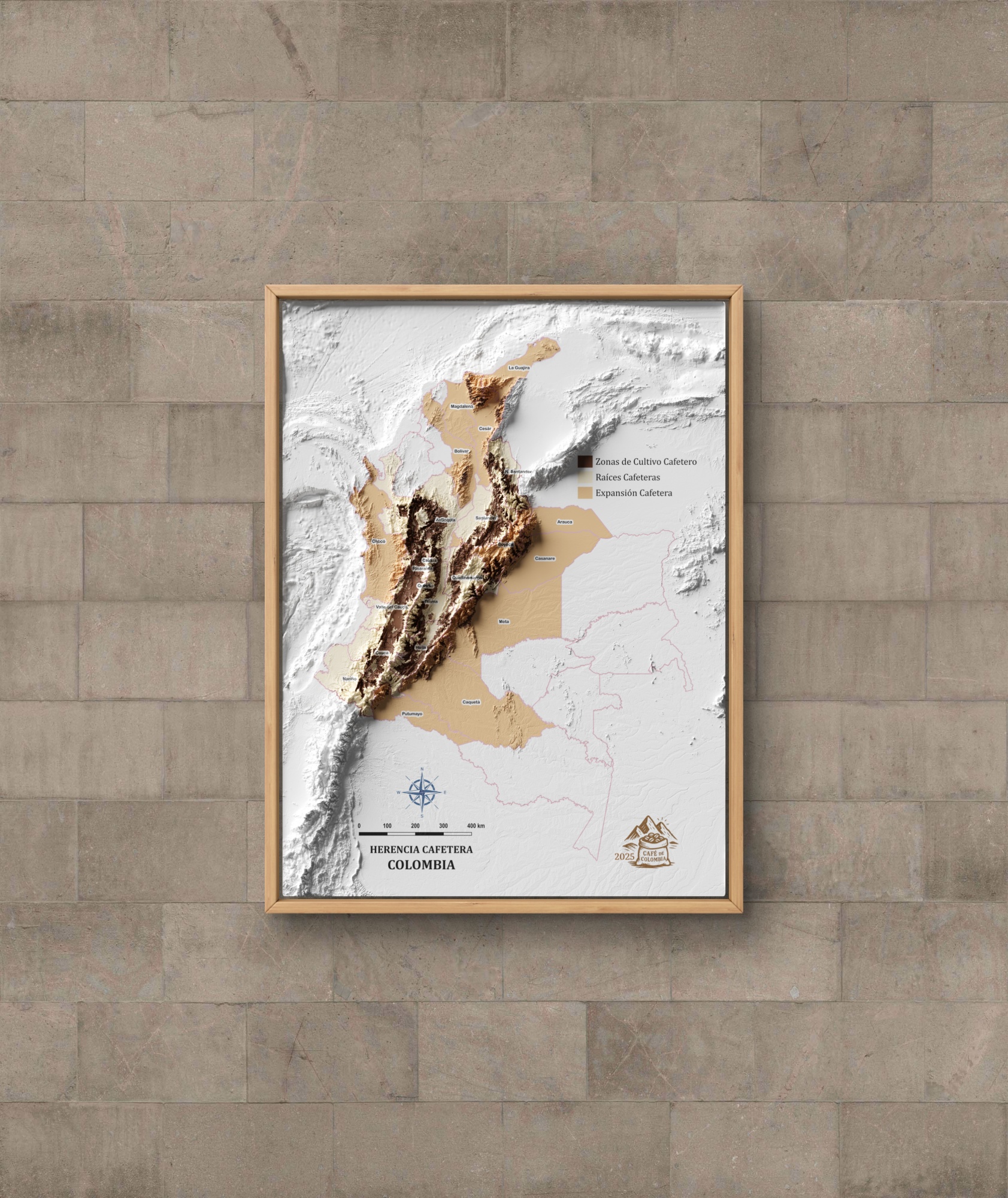 Mapa con efecto de relieve (impresión 2D) del Paisaje Cafetero Colombiano - Image 4