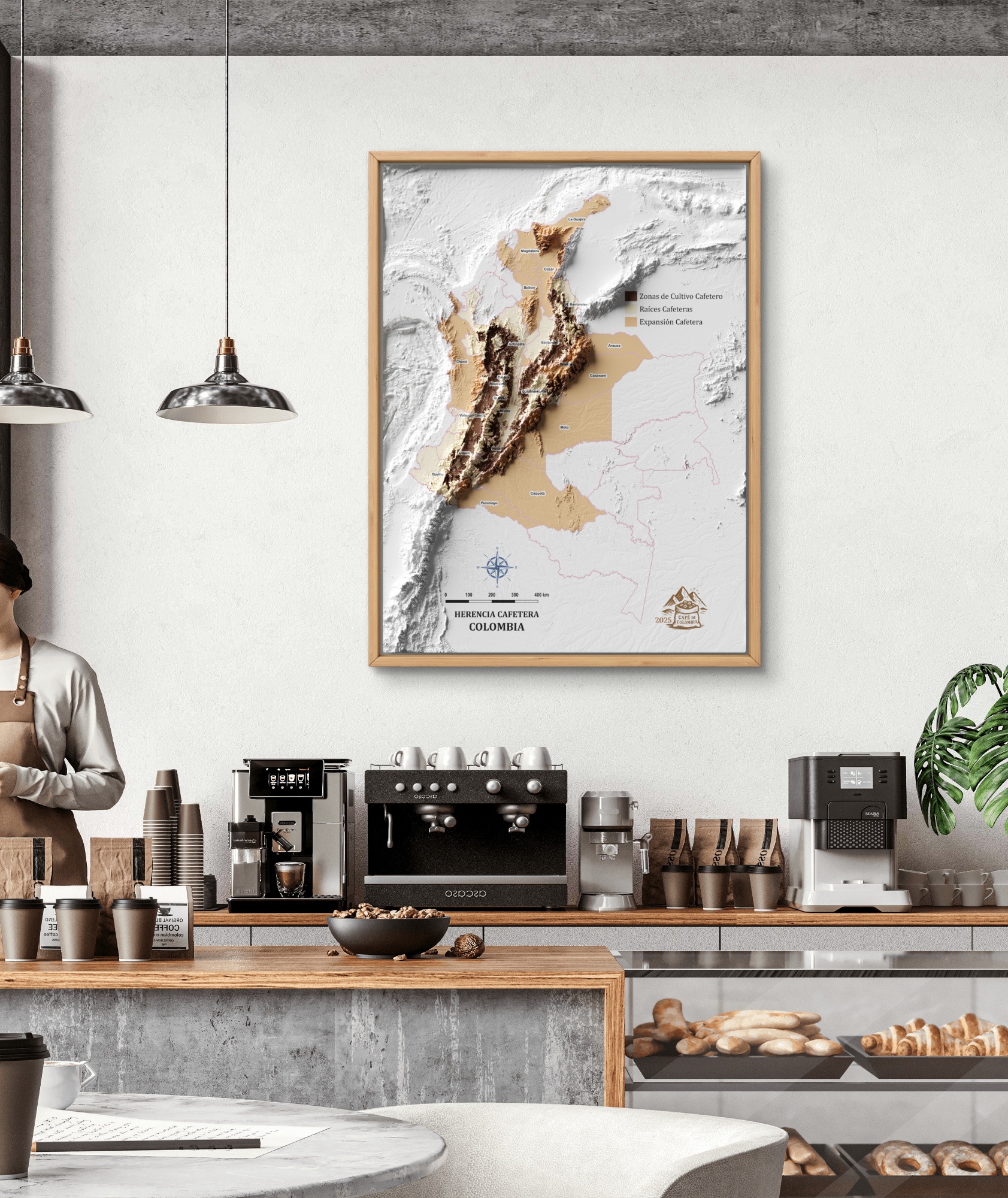 Mapa con efecto de relieve (impresión 2D) del Paisaje Cafetero Colombiano - Image 3