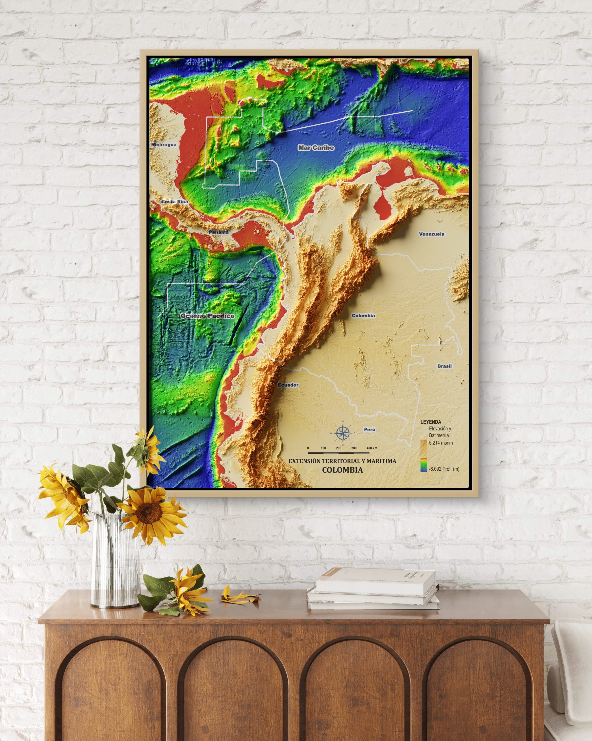 Mapa con efecto de relieve (impresión 2D) I Límites Marítimos de Colombia - Image 2