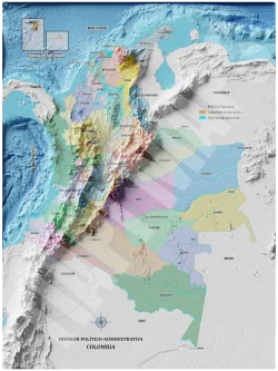 Mapa con efecto de relieve (impresión 2D) | División Político-Administrativa de Colombia